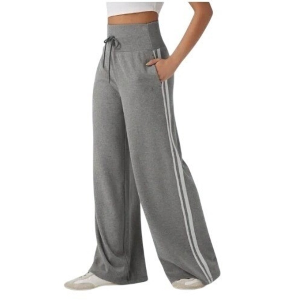 Halara Ribbed SoCinched High Waisted Tummy Control Drawstring Wide Leg Pant S Re